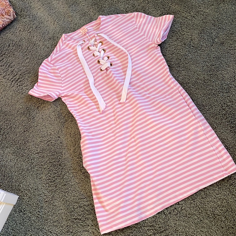 Persifor Anna striped sugar pink/white tee dress - M